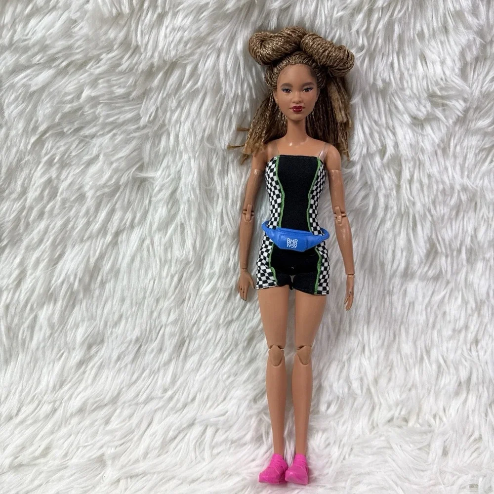 Barbie BMR1959 GHT91 Doll Braided Hair Checkered Romper Fanny Pack Pink Shoes
